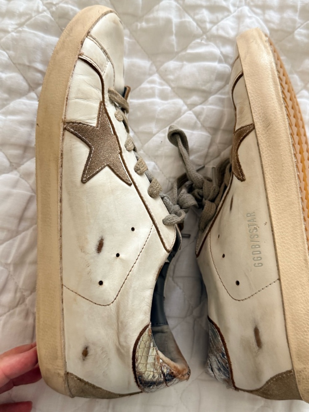 Golden Goose Superstar Sneakers White Taupe Star Distressed Leather 41 Italy - Picture 12 of 15